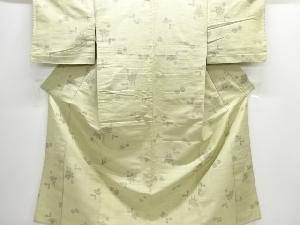 アンティーク　山車に毬・蝶模様織出し手織り紬単衣着物